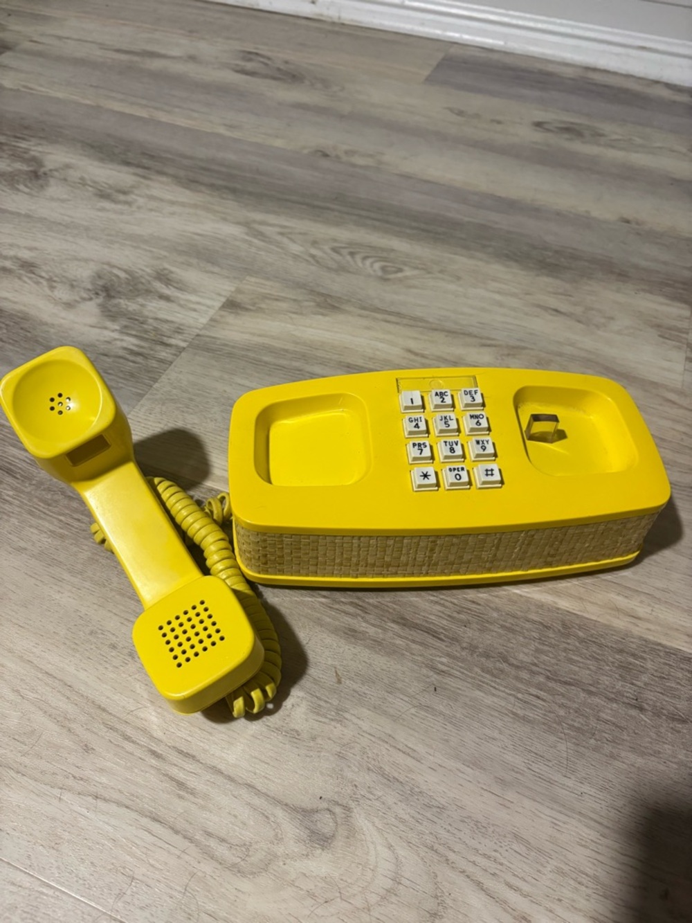 Vintage Western Electric Yellow Lemon Wicker Accent Phone Touch Tone 70s
